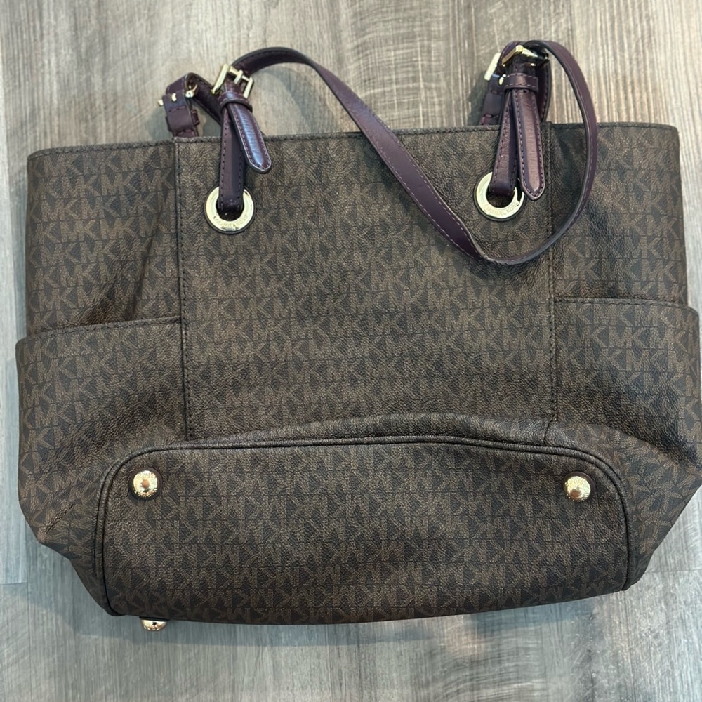 Michael Kors Brown Monogram Tote with Gold Accents